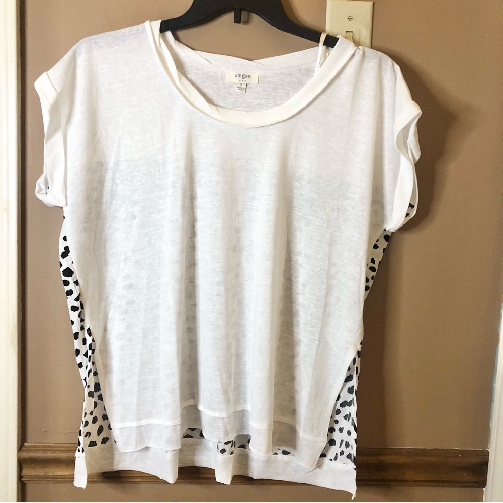 Umgee Mixed Print Short‎ Sleeve Top Dalmatian White Small